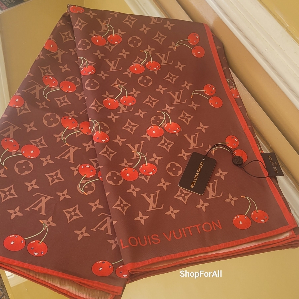 LOUIS VUITTON Vintage LV Monogram Perfo Scarf Wrap Dot Brown Orange - Picture 6 of 10